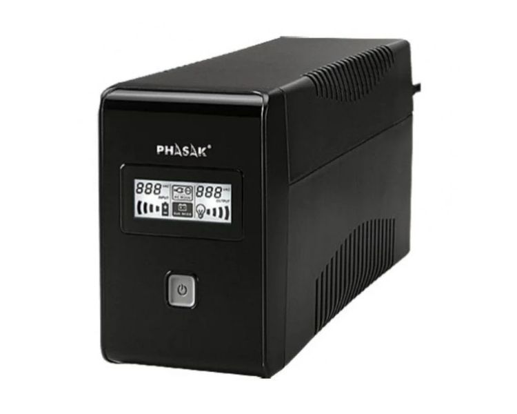Phasak PH 9485 UPS 850 VA - Alimentatore Di Rete Con LCD, USB E RJ45 - Tecnologia Interattiva Digitale, Stabilizzatore Incluso